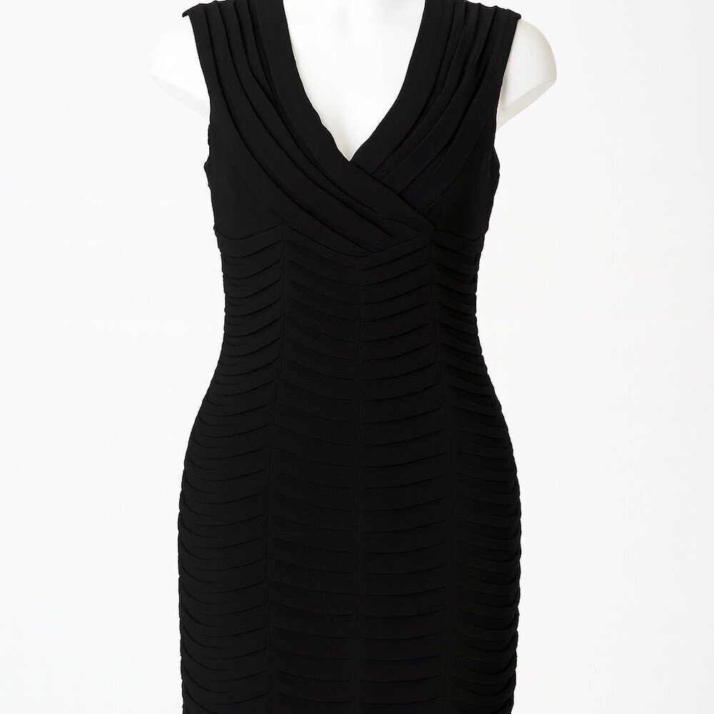 NW Nightway Black Ruched V-Neck Sleeveless Dress, Size 8 - Picture 1 of 8